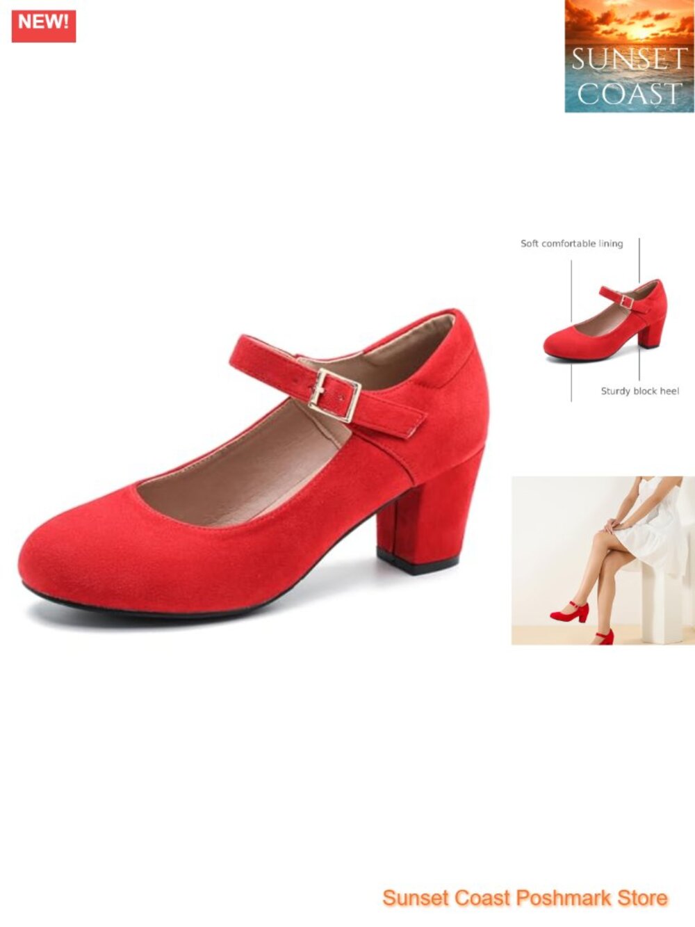 Mary Jane Low Block Heel Ankle Strap Closed Round Toe Pumps Dress Shoes